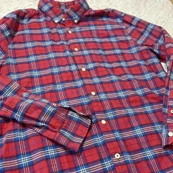 American Eagle classic fit seriously soft plaid red blue men’s button-down shirt - Picture 5 of 9